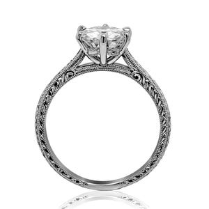 Art Deco Diamond Engagement Ring, Six Prong Antique Vintage Style Ring, Hand Engraved Scroll Filigree Bridal Engagement Ring for Her