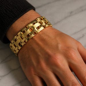 9999 pure 24 kt massief geelgouden brede flexibele schakelarmband 47,51 g