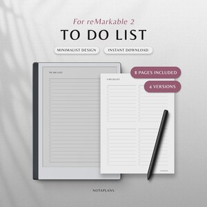 To Do List for reMarkable 2 Template, Daily Task Checklist Bundle, Toolbar Safe Minimalist Planner, rM2 e-ink | PDF Digital Download
