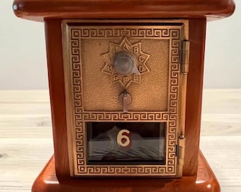 Vintage USPS Post Office Box Door Bank, Lamar Fussell Cherry Wood Coin Bank, Authentic Postal Lock Box, Americana Office Decor Gift