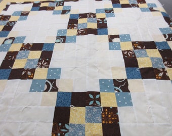 Childs Quilt  Modified 9 Patch Square  Hand Made  Tied  Quilted Backing