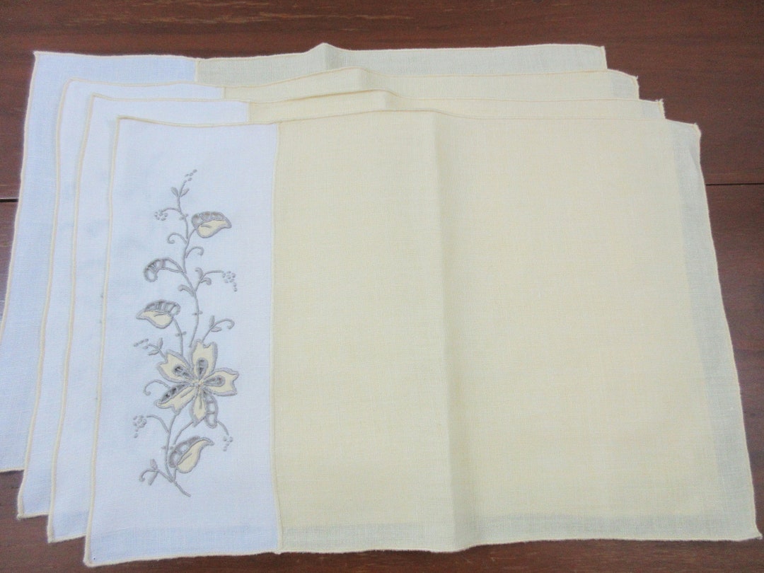Vintage Linen Placemats Set of 4 Embroidered Florals Richelieu Etsy