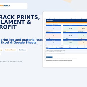 3D Print Log Material Tracker | Excel Google Sheets Business Tool (Digitaler Download)