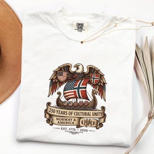 Norway American T Shirt, 250 Years Cultural Unity Shirt, US Semiquincentennial 1776 2026, Viking Longship Comfort Colors, Norwegian Heritage