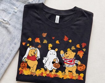 Winnie The Pooh Halloween Shirt, Spooky Season Ghost Pooh Tee, Disney Fall Autumn Leaves Shirt, Cute Trick Or Treat Bear Outfit