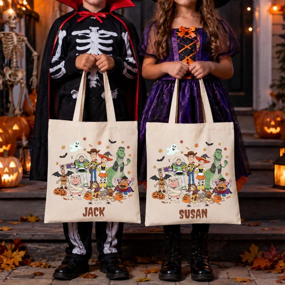 Custom Toy Story Halloween Tote Bag, Disney Trick or Treat Bag, Personalized Kids Halloween Bag, Custom Candy Tote, Halloween Gift