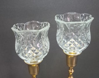 Vintage Clear Cut Glass Scallop Edge Votive Candle Holders with Pegs Glassware Collectables Home Decor Replacements Set of 2