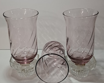 Vintage Pale Pink Diagonal Lines Pattern Glass  Votive Candle Holders with Pegs Glassware Collectables Home Decor Replacements