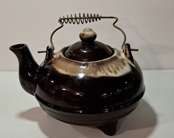 Brown Drip Glaze Tea Pot Wire Handle Lid