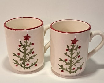 Holiday Coffee Cups Mugs Made in Portugal Hand Painted set of 2