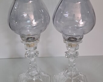 Rare Hard to Find Vintage Smoky Blue Glass Votive Candle Holders with Pegs Glassware Collectables Home Decor Replacements set of 2