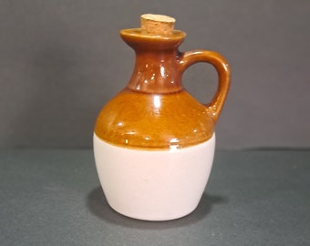 Little Whiskey Jug with Cork Stopper 2 Tone Ceramic Glazer Whiskey Container Collectable