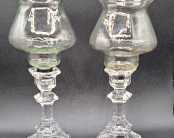 Vintage Clear Glass Ruffle Scallop Edge Swirl Line Votive Candle Holders with Peg Glassware Collectables Home Decor Replacements Set of 2