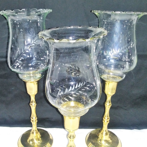 Vintage Clear Glass Candle Holders Etched Pattern Around Center of Cups 1970s Replacement Stylish Home Decor Accents set of 3