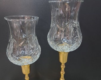 Vintage Clear Cut Glass Votive Candle Holders with Pegs Glassware Collectables Home Decor Replacements Set of 2