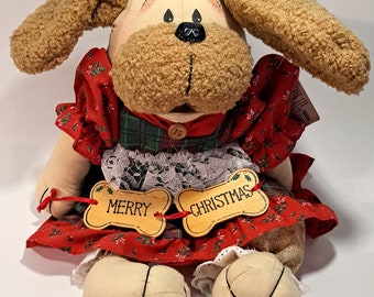 Vintage Quilted Treasures NWT Moveable Musical Christmas Dog with Moving Mouth 15" Perfect Collectable Holiday Gift