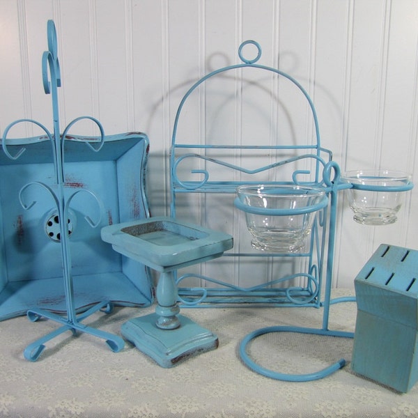 Reserved for Amanda  Aqua Vintage Kitchen Collection Coastal Cottage Shabby Chic Home Decor clearance price