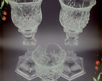 Vintage Clear Cut Glass Scallop Edge Votive Candle Holders with Pegs Glassware Collectables Home Decor Replacements Set of 3