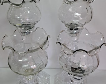 Vintage Clear Glass Ruffle Scallop Edge Straight Line Votive Candle Holders with Peg Glassware Collectables Home Decor Replacements Set of 3