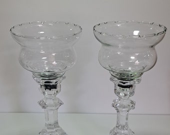 Vintage Clear Glass Vine Etched Short Votive Candle Holders with Pegs Glassware Collectables Home Decor Replacements Set of 2