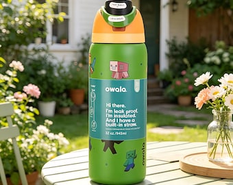 Minecraft Owala FreeSip 32oz Tumbler-Custom Laser Ink Design, Insulated Stainless Steel Water Bottle Birthday & Christmas Gift for Her