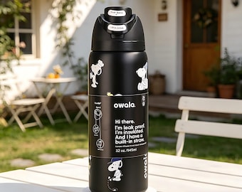Snoopy Black Owala FreeSip 32oz Tumbler-Custom Laser Ink Design, Insulated Stainless Steel Water Bottle Birthday Christmas Gift for Her