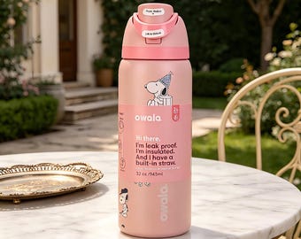 Snoopy pink Owala FreeSip 32oz Tumbler-Custom Laser Ink Design, Insulated Stainless Steel Water Bottle Birthday & Christmas Gift for Her