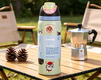 Owala Cat Collage FreeSip 32oz Tumbler-Custom Laser Ink Design, Insulated Stainless Steel Water Bottle, Birthday Gift for Her