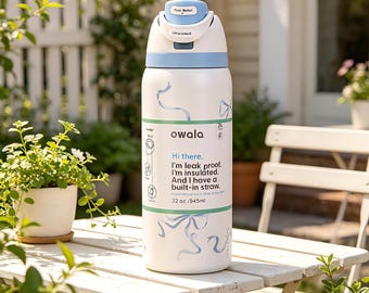 Blue & pink Bow Owala FreeSip 32oz Tumbler-Custom Laser Ink Design, Insulated Stainless Steel Water Bottle Birthday Gift for Her