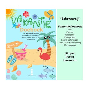 Vakantie Doeboek (NL) para niños de 4 a 12 años con puzles, platos de colores y carteles impresos A4 imagen 1