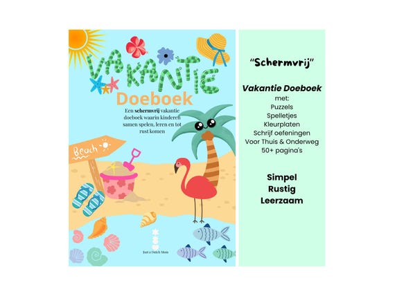 Vakantie Doeboek (NL) voor kinderen 4-12 jaar met puzzels, kleurplaten en schrijfopdrachten printbaar A4