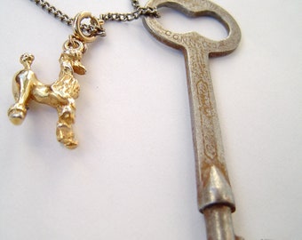 Poodle Antique Skeleton Key Necklace