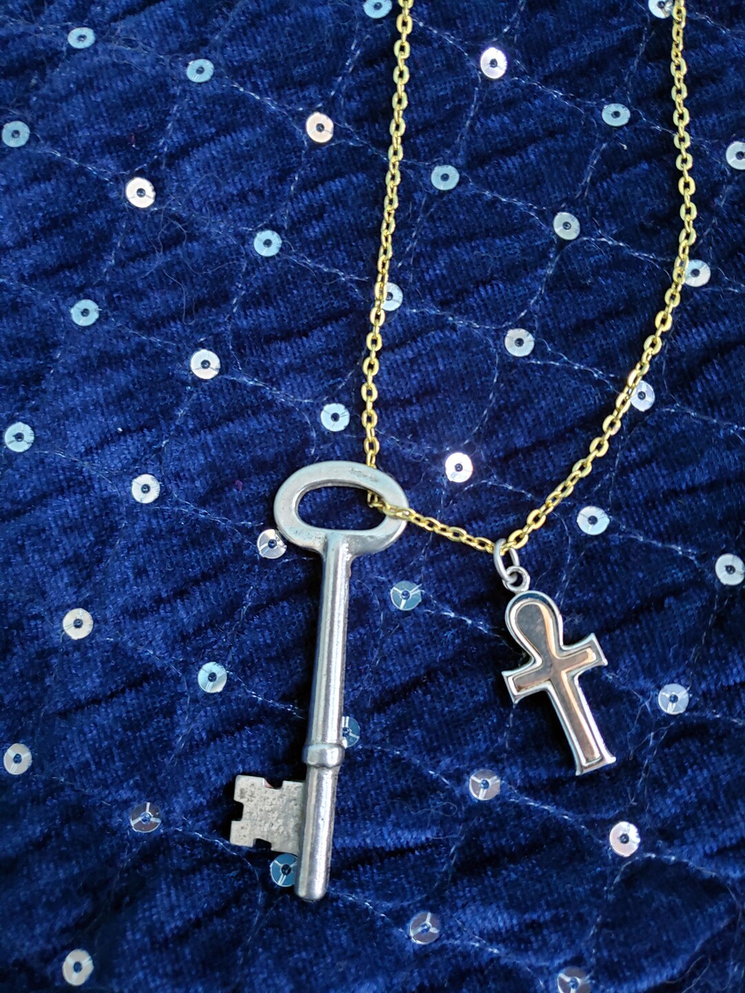 Vintage Antique Skeleton Key Necklace Cross With Gold Colored Etsy