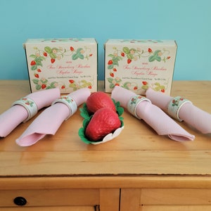 2 Sets of Avon 1978 Vintage Strawberry Porcelain Napkin Rings and Guest Soap, New in Box image 6