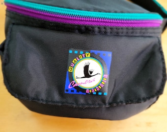 Vintage Fanny Pack Quality Camera Accessories, Black with Teal and Purple Zippers