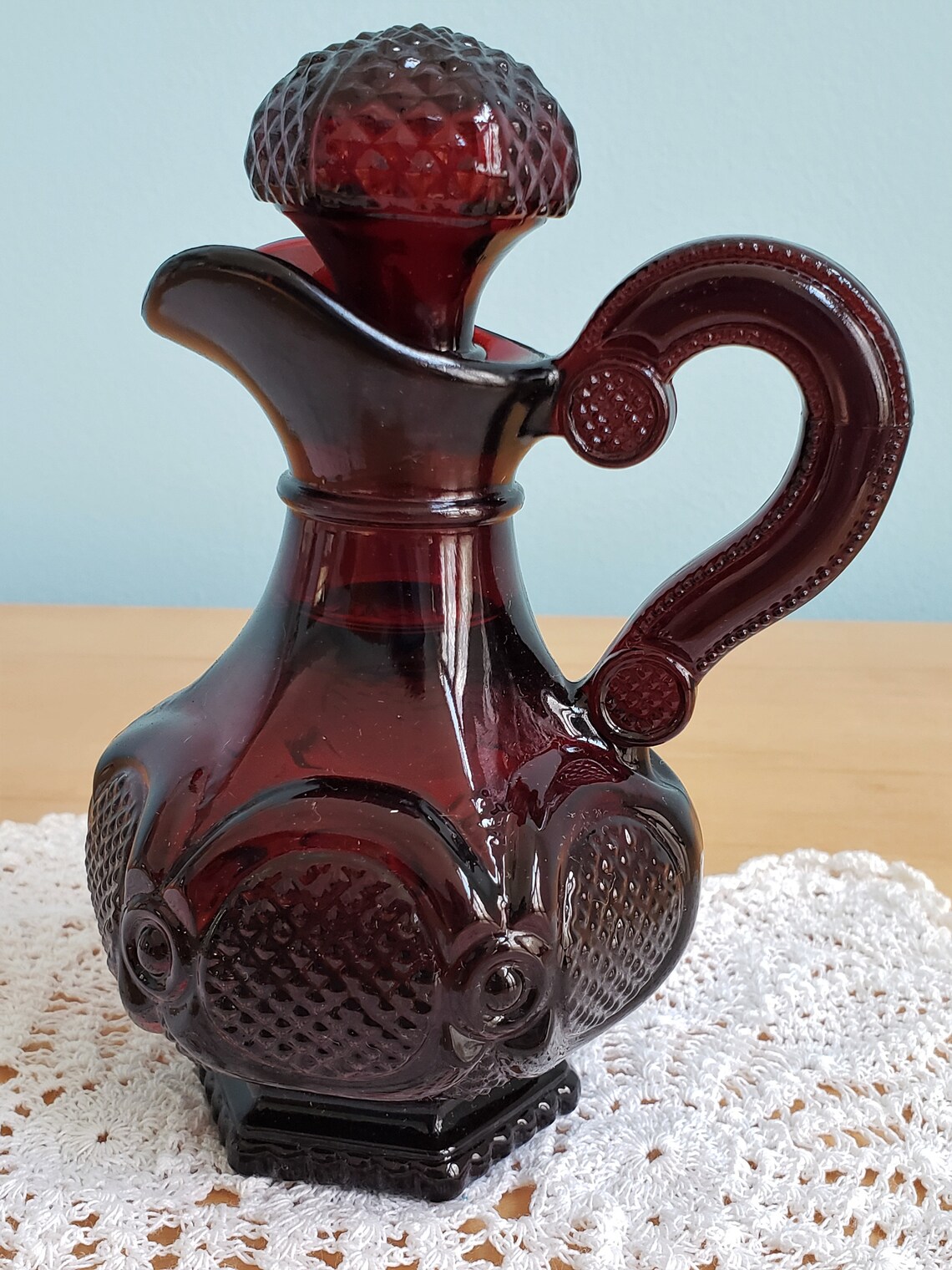 Vintage Avon 1876 Cape Cod Collection Pressed Glass Ruby Red Cruet With ...