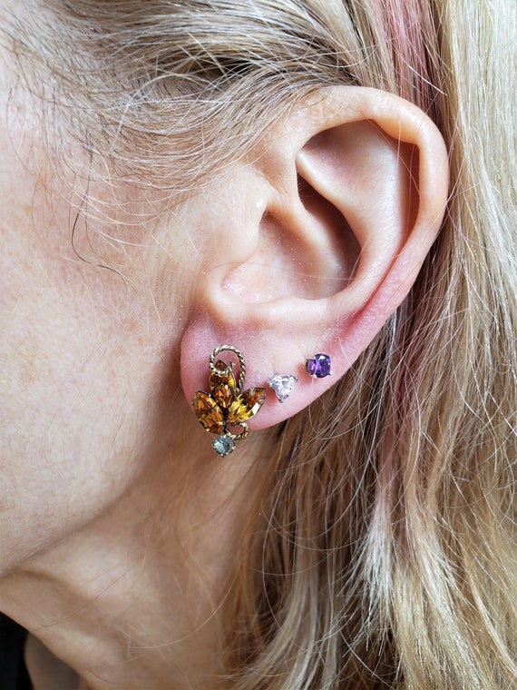 Vintage Rhinestone Leaf Earrings
