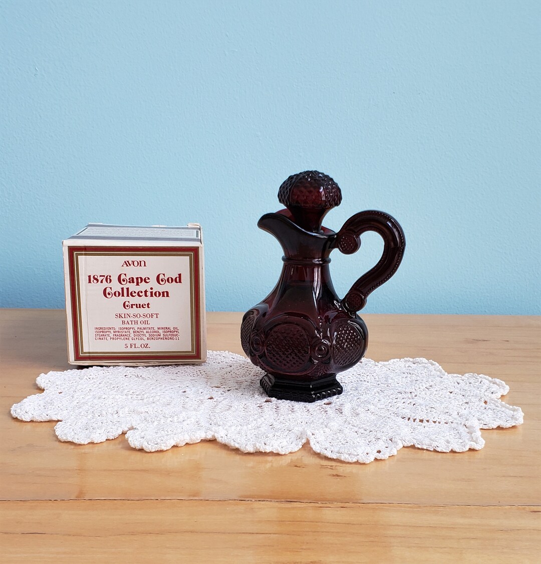 Vintage Avon 1876 Cape Cod Collection Pressed Glass Ruby Red Cruet With ...
