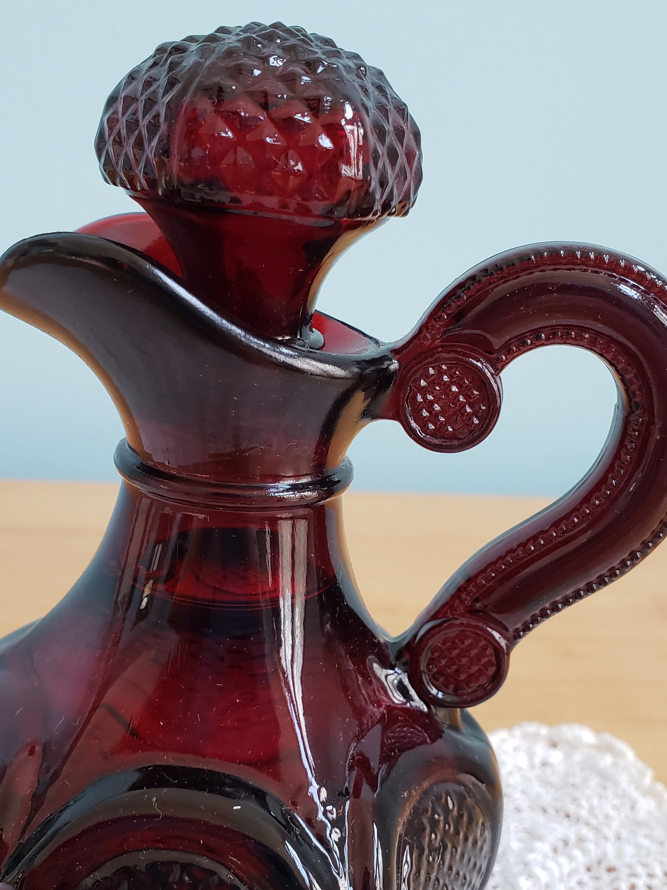 Vintage Avon 1876 Cape Cod Collection Pressed Glass Ruby Red Cruet With ...