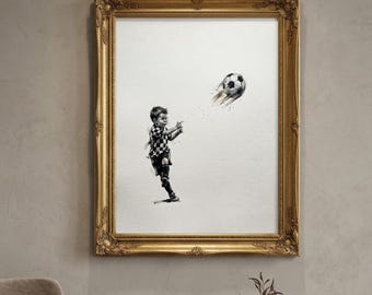 Young footballer Wall Art Black White Poster classic Football Print Digital Download 4x6 5x7 8x10 11x14