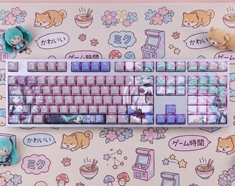 Miku Cherry Height PBTキーキャップセット、108キー、昇華印刷メカニカルキーボード用（1.7mm）