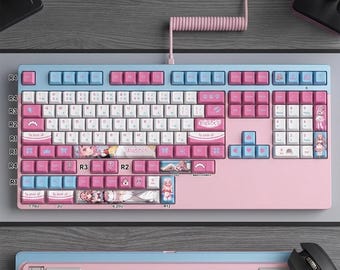 ホロライブ 結城咲菜 PBT オリジナルハイト キーキャップセット、132キー、メカニカルキーボード、カスタムキーキャップ