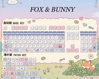 Fox Bunny PBTキーキャップセット、MOA高さ、133キー、熱昇華メカニカルキーボード