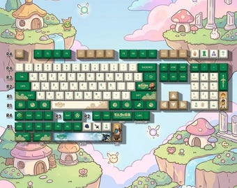 ゼルダの伝説 カートゥーン PBT キーキャップセット、128キー、チェリーハイト、昇華印刷、メカニカルキーボード用