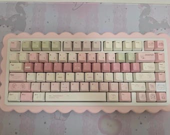 ピンクホワイトグラデーションPBTキーキャップセット、チェリーハイト、133キー、メカニカルキーボード用、五面昇華印刷