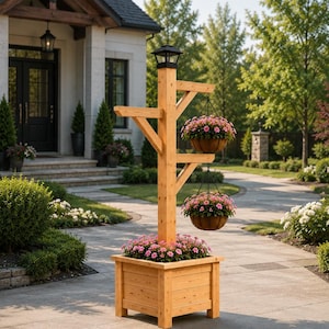 DIY Cedar Planter Box Outdoor Patio Lighting Stand Build Plan - Easy Wood Plans PDF
