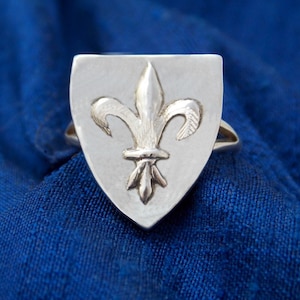 Fleur-de-lis Sterling Shield Ring, Renaissance, Medieval Rings