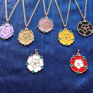 Heraldic rose pendants in a rainbow of colors, Handmade rose necklaces perfect for Renaissance, Medieval, SCA or LARP