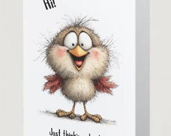 Fluffy Robin Greeting Card, Thinking of You, A4 Folded Card (Digital Download)