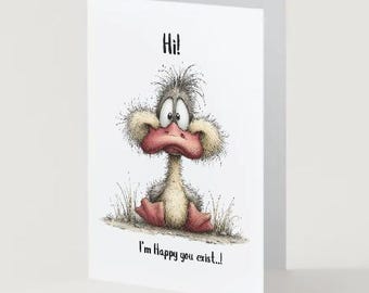 Printable Fluffy Duck Greeting Card Digital, Instant download